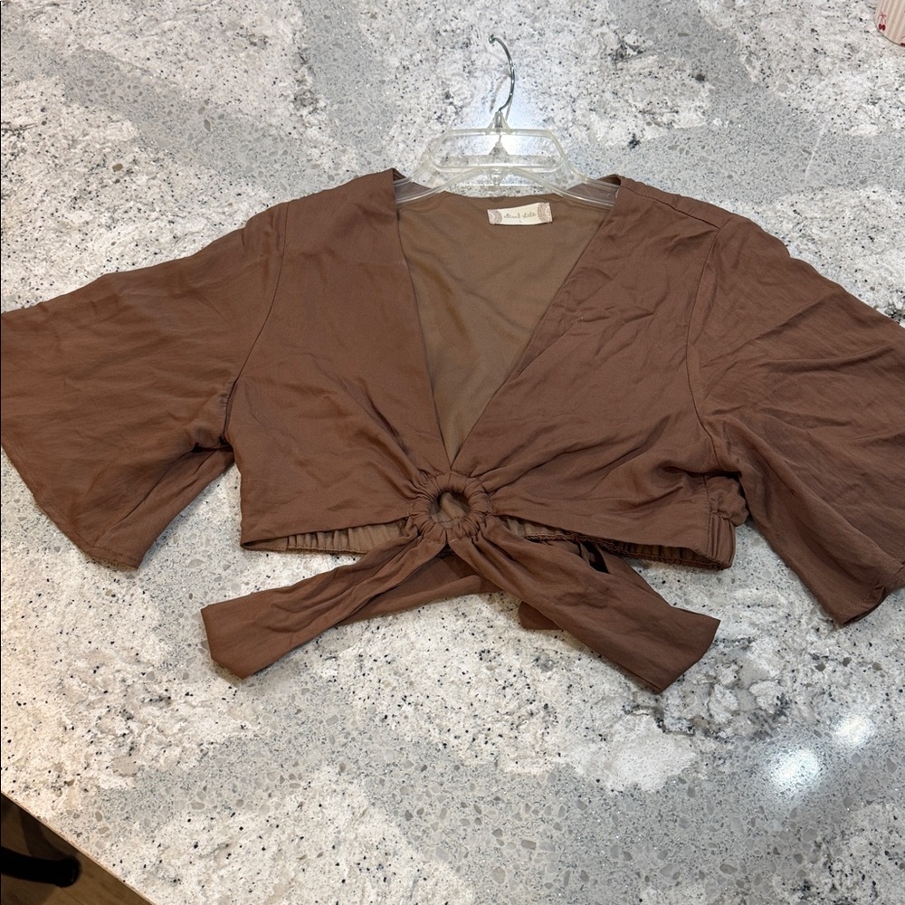 Altar'd State Brown Tie-Front Crop Top